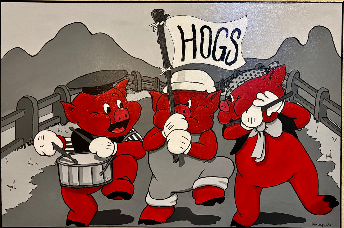 Three Little Hogs Acrylic Painting