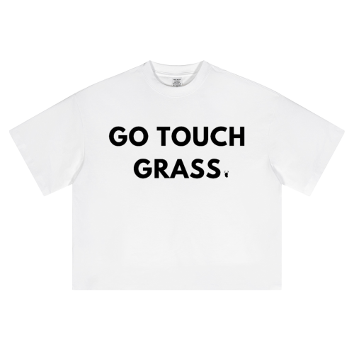 “GO TOUCH GRASS” Oversized Cropped T-shirt (WHITE)